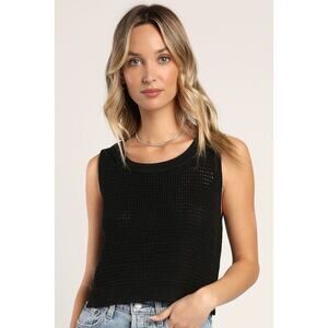Lulus Get The Look Black Loose Knit Sweater Tank Top - Size M